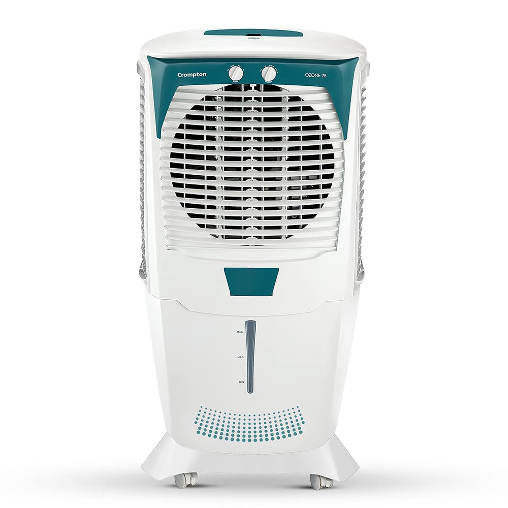 Crompton Ozone 75-Litre Desert Air Cooler with Honeycomb Pads for Home and Commercial (White and Teal)